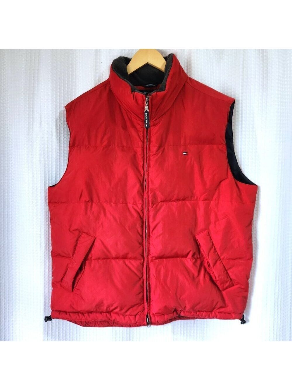 Tommy Hilfiger Down Puffer Vest Men's XL Red Pockets Toggle Waist Outdoor